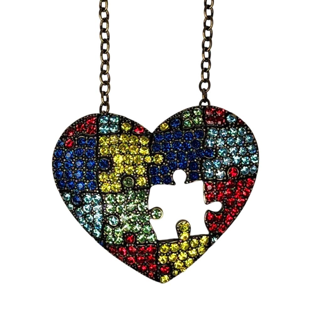 Missing Puzzle Piece Colorful Sparkly Rhinestone Convertible Necklace to Brooch